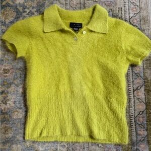 SOLD The Limited Chartreuse Rabbit Fur Polo Sweater